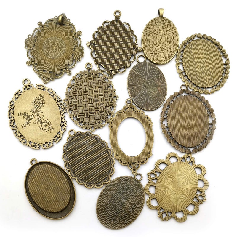 Youdiyla 10 Pendant Trays, 30x40mm, Blank Oval Cabochons Base Setting Bezel Frame Metal Cameo for Photo Pendant Jewelry Making (Antique Bronze-HM277) - Image 2